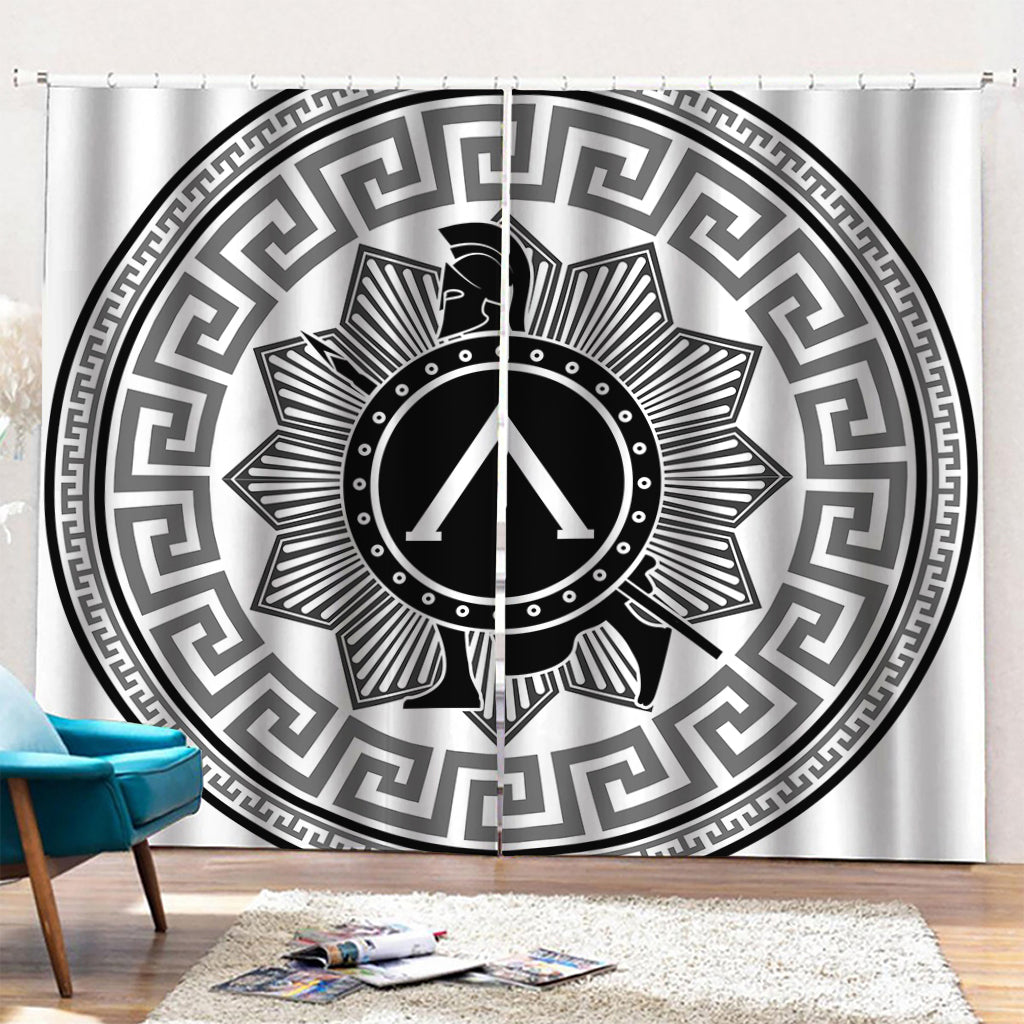 Black And White Spartan Warrior Print Pencil Pleat Curtains