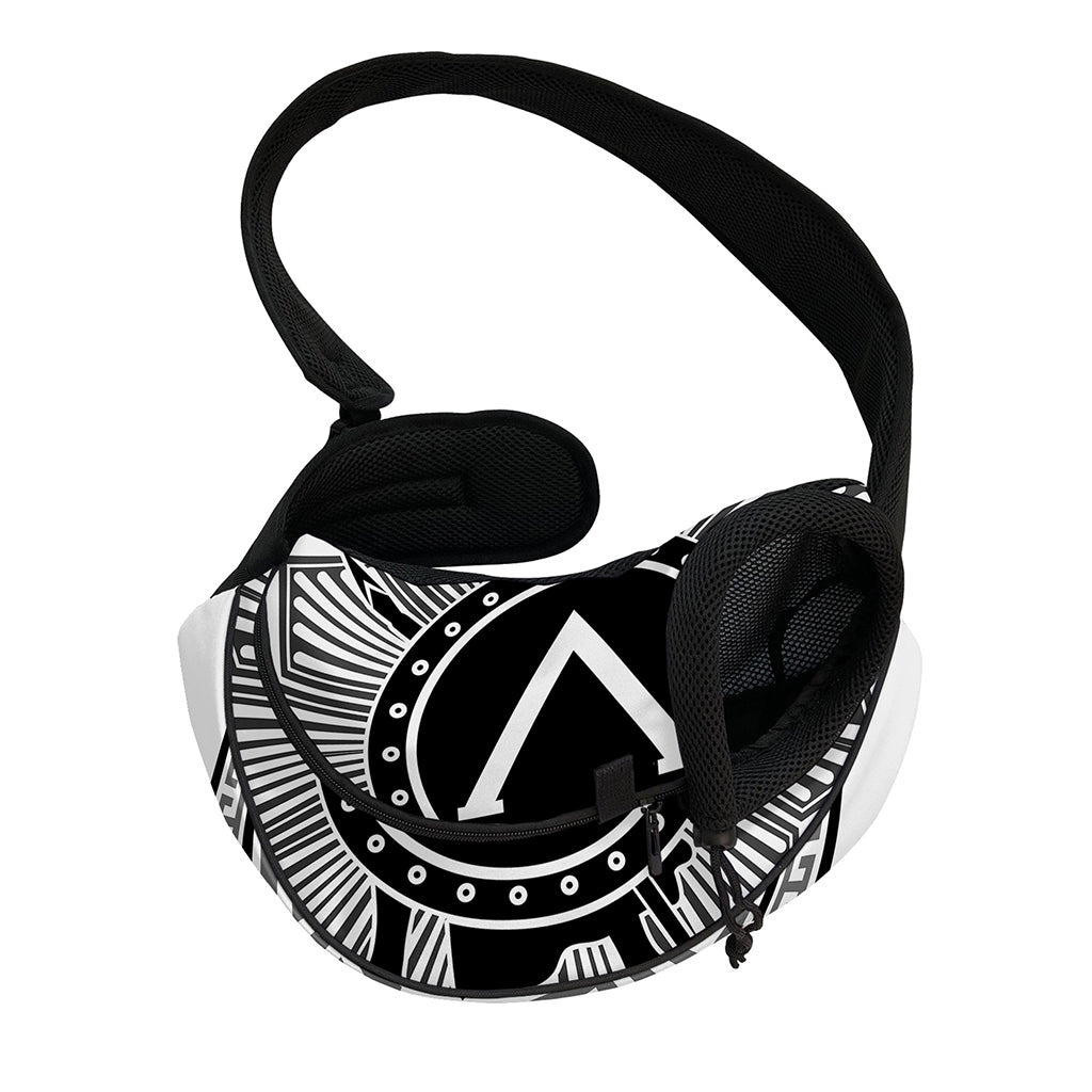 Black And White Spartan Warrior Print Pet Sling Carrier