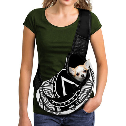 Black And White Spartan Warrior Print Pet Sling Carrier