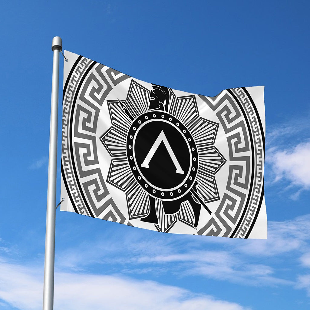 Black And White Spartan Warrior Print Polyester Flag