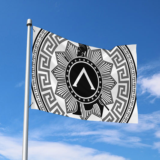 Black And White Spartan Warrior Print Polyester Flag