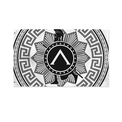 Black And White Spartan Warrior Print Polyester Flag