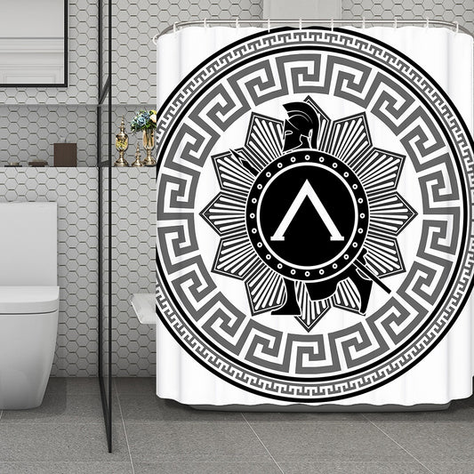 Black And White Spartan Warrior Print Polyester Shower Curtain