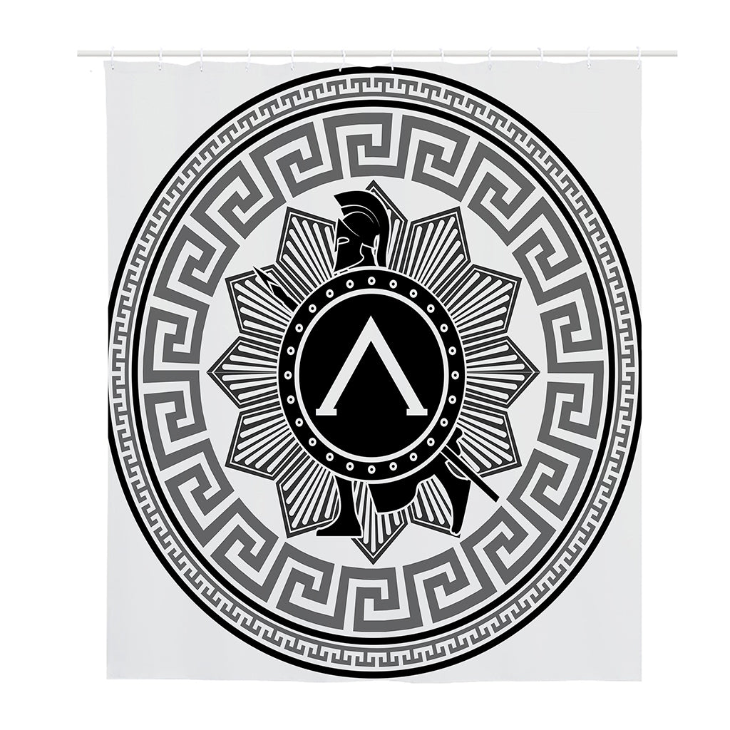 Black And White Spartan Warrior Print Polyester Shower Curtain