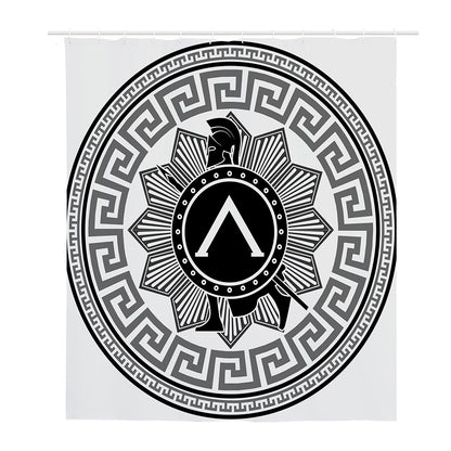 Black And White Spartan Warrior Print Polyester Shower Curtain
