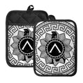 Black And White Spartan Warrior Print Pot Holders With Pocket