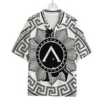 Black And White Spartan Warrior Print Rayon Hawaiian Shirt
