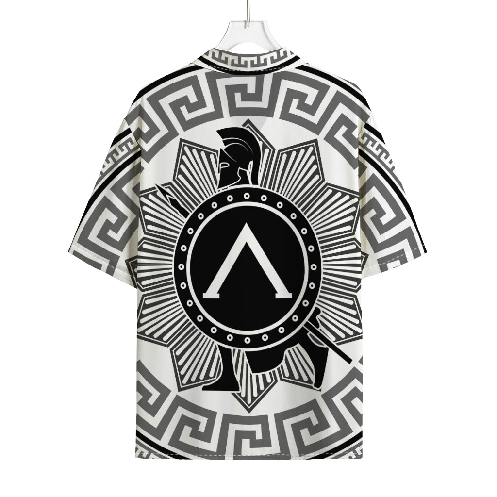 Black And White Spartan Warrior Print Rayon Hawaiian Shirt
