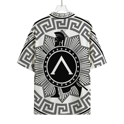 Black And White Spartan Warrior Print Rayon Hawaiian Shirt