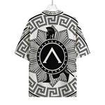 Black And White Spartan Warrior Print Rayon Hawaiian Shirt