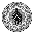 Black And White Spartan Warrior Print Round Blanket