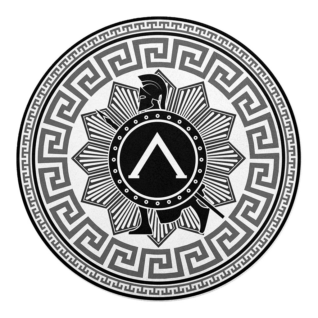 Black And White Spartan Warrior Print Round Blanket