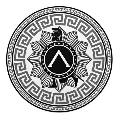 Black And White Spartan Warrior Print Round Blanket