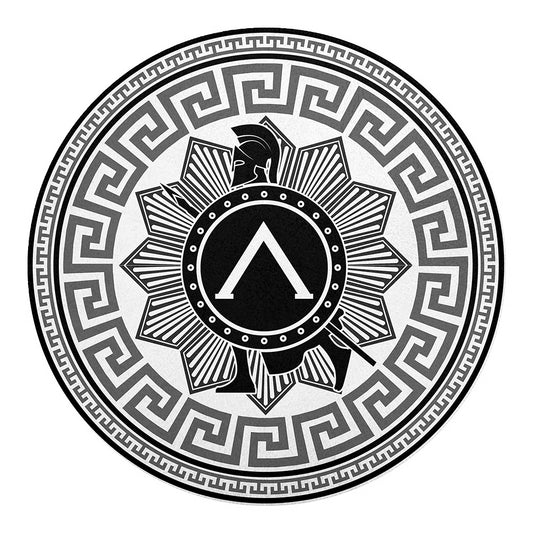 Black And White Spartan Warrior Print Round Blanket