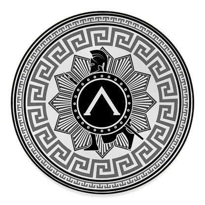 Black And White Spartan Warrior Print Round Floor Mat