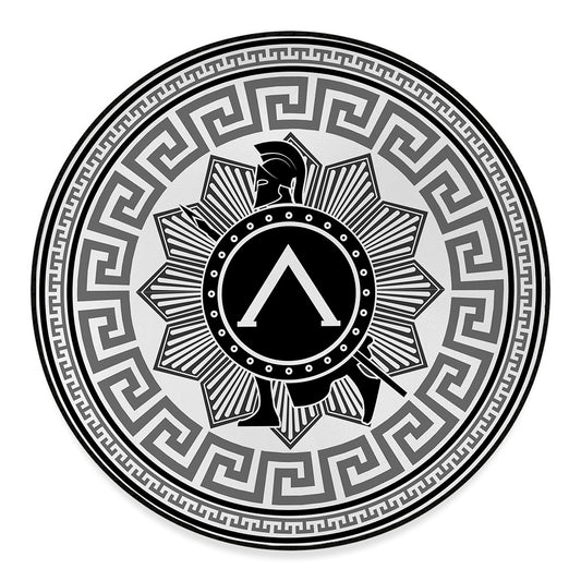 Black And White Spartan Warrior Print Round Floor Mat