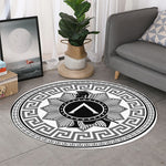 Black And White Spartan Warrior Print Round Rug