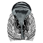 Black And White Spartan Warrior Print Sherpa Lined Zip Up Hoodie
