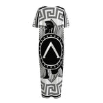 Black And White Spartan Warrior Print Short Sleeve Long Nightdress