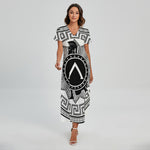 Black And White Spartan Warrior Print Short Sleeve Maxi Dress