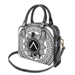 Black And White Spartan Warrior Print Shoulder Handbag