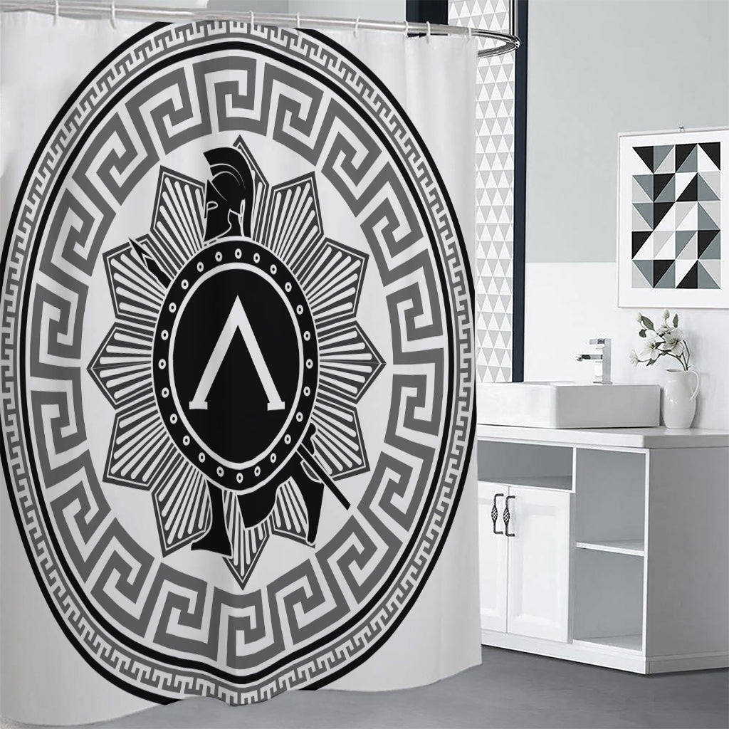 Black And White Spartan Warrior Print Shower Curtain