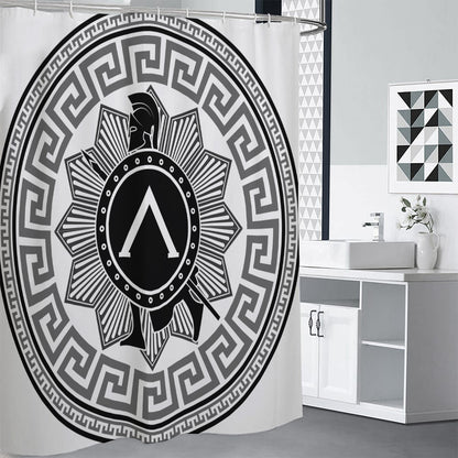 Black And White Spartan Warrior Print Shower Curtain