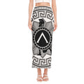 Black And White Spartan Warrior Print Side Slit Maxi Skirt