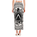 Black And White Spartan Warrior Print Side Slit Maxi Skirt