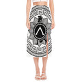 Black And White Spartan Warrior Print Side Slit Midi Skirt