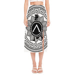 Black And White Spartan Warrior Print Side Slit Midi Skirt