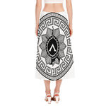 Black And White Spartan Warrior Print Side Slit Midi Skirt