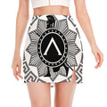 Black And White Spartan Warrior Print Side Slit Mini Skirt