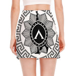 Black And White Spartan Warrior Print Side Slit Mini Skirt