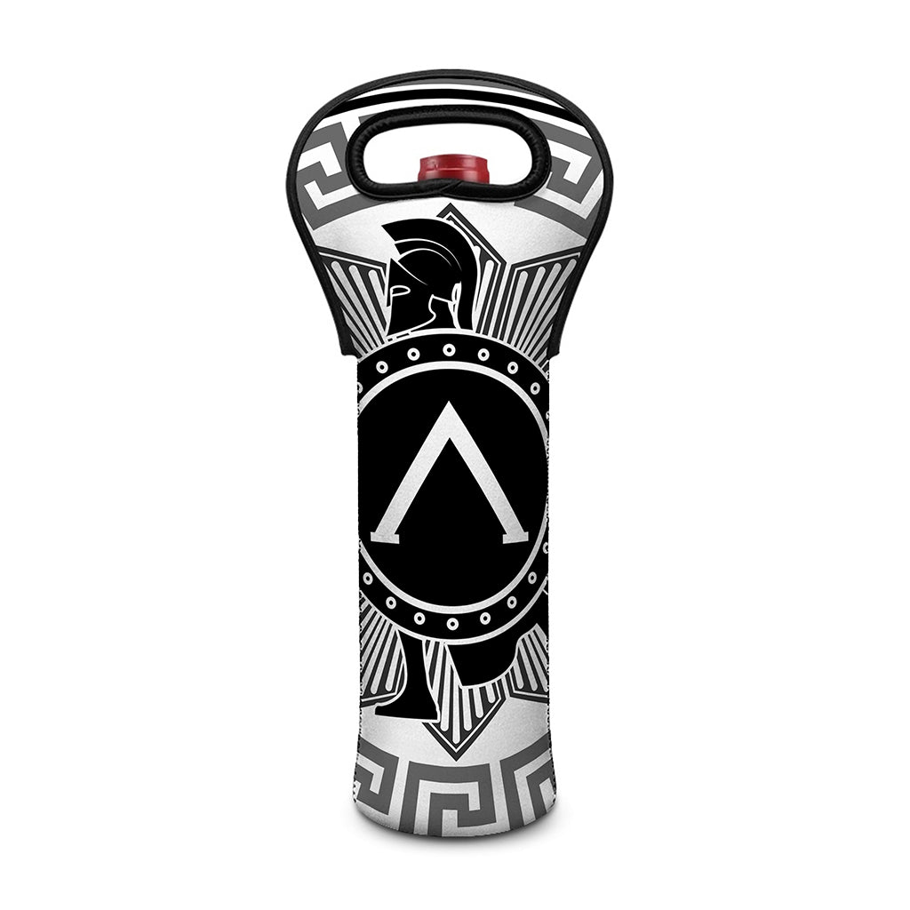 Black And White Spartan Warrior Print Single Neoprene Wine Tote