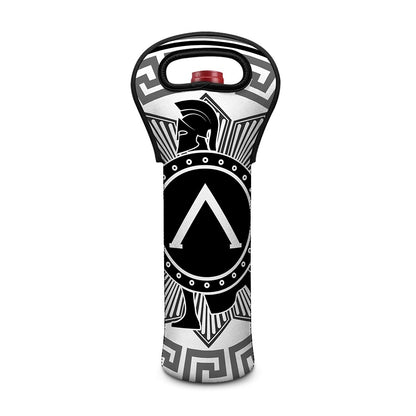 Black And White Spartan Warrior Print Single Neoprene Wine Tote