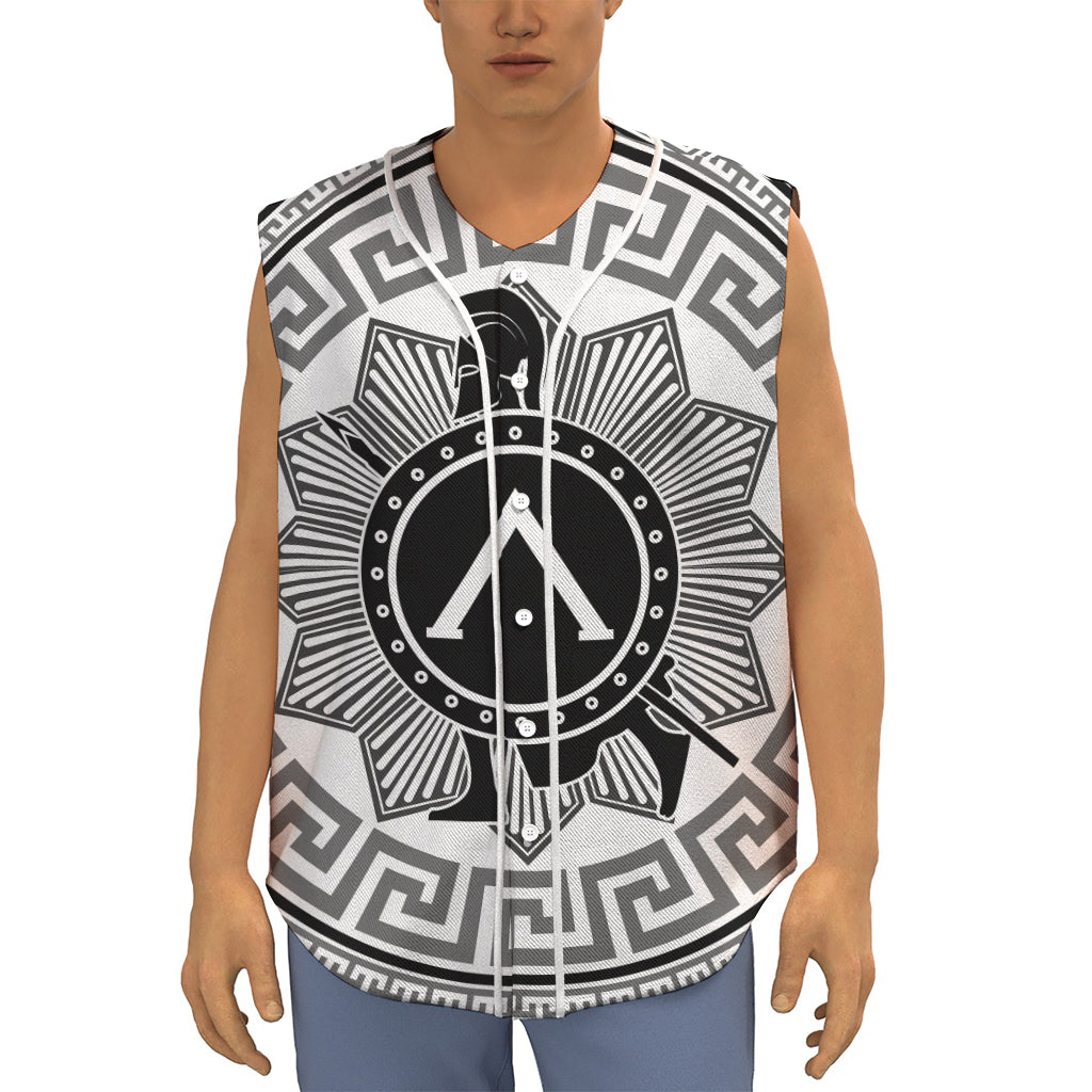 Black And White Spartan Warrior Print Sleeveless Baseball Jersey