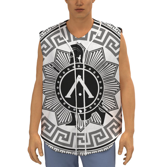 Black And White Spartan Warrior Print Sleeveless Baseball Jersey