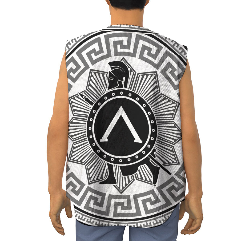 Black And White Spartan Warrior Print Sleeveless Baseball Jersey