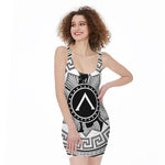 Black And White Spartan Warrior Print Sleeveless Bodycon Dress