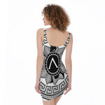 Black And White Spartan Warrior Print Sleeveless Bodycon Dress