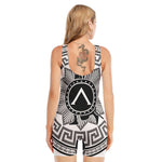 Black And White Spartan Warrior Print Sleeveless One Piece Swimsuit