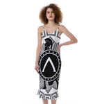Black And White Spartan Warrior Print Slim Fit Midi Cami Dress