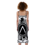 Black And White Spartan Warrior Print Slim Fit Midi Cami Dress