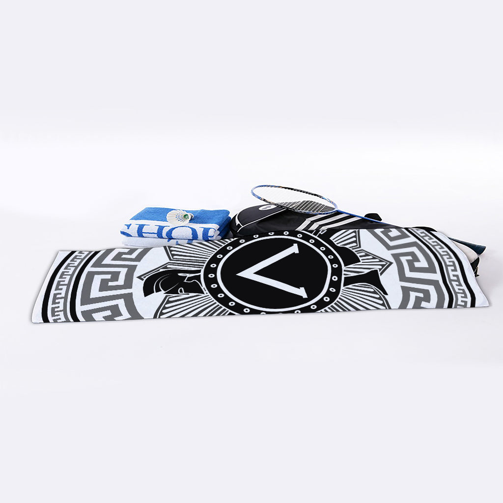 Black And White Spartan Warrior Print Sports Towel