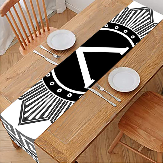 Black And White Spartan Warrior Print Table Runner