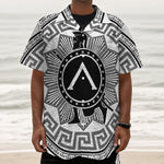 Black And White Spartan Warrior Print Textured Short Sleeve Shirt