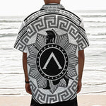 Black And White Spartan Warrior Print Textured Short Sleeve Shirt