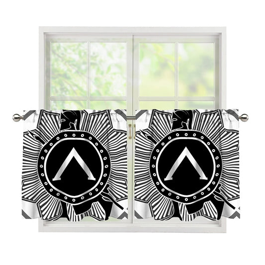 Black And White Spartan Warrior Print Tier Curtains