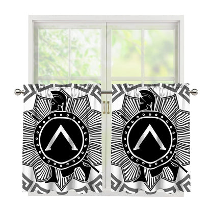 Black And White Spartan Warrior Print Tier Curtains